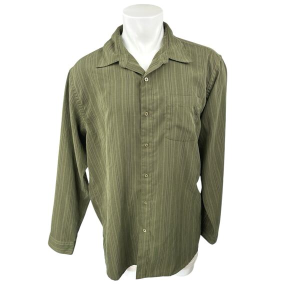 Denver Hayes Men's Green Striped Long Sleeve Pocket Button Down Shirt Top Sz XL - Picture 1 of 3